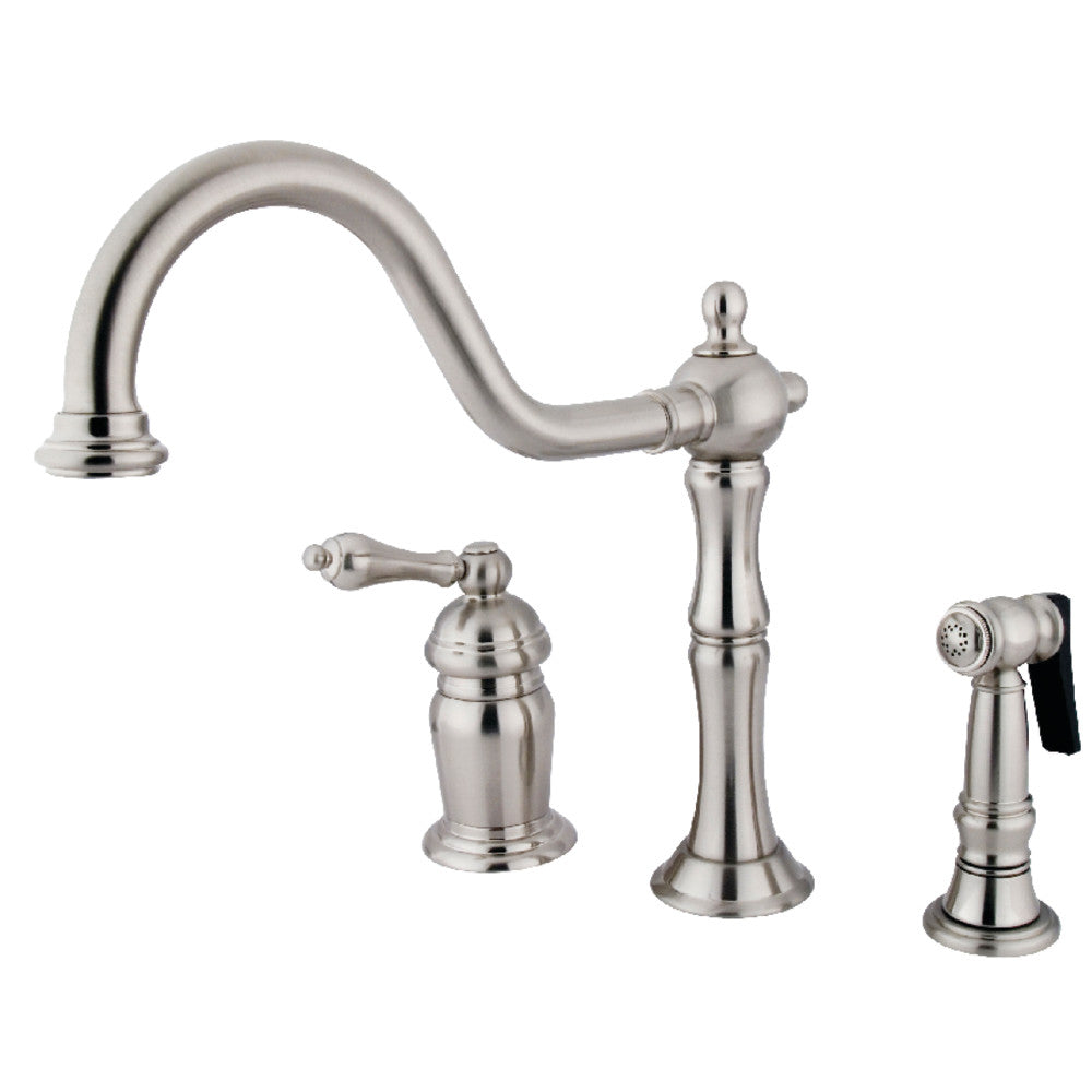 Kingston Brass KS1818ALBS Heritage Single-Handle Widespread Kitchen Faucet with Brass Sprayer, Brushed Nickel