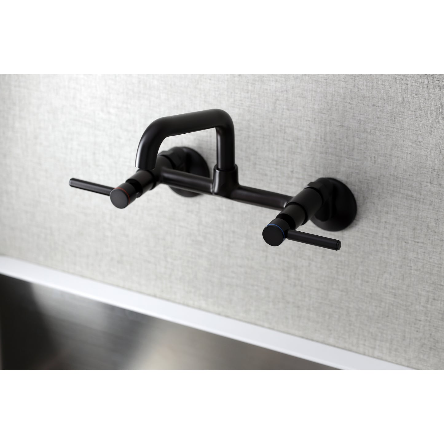 Kingston Brass KS823SB Concord Wall Mount Bridge Kitchen Faucet with modern design and solid brass construction