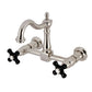 Kingston KS1263PKX Duchess Two-Handle Wall Mount Bridge Kitchen Faucet, Antique Brass with black porcelain handles