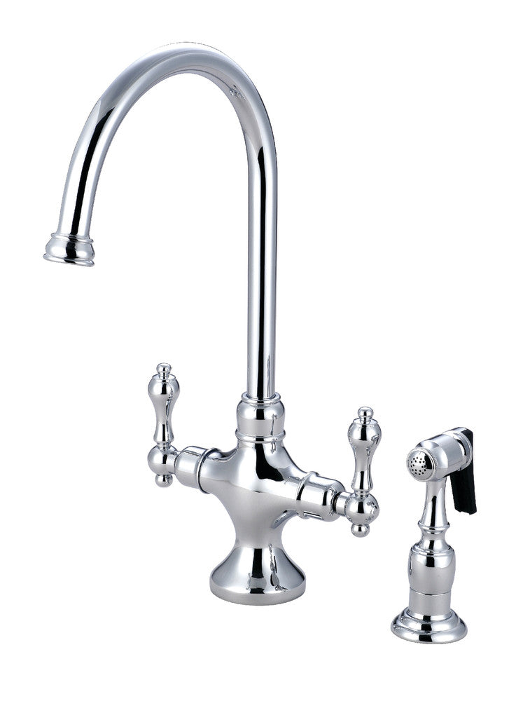 Kingston Brass KS1763ALBS Vintage Two-Handle Single-Hole Kitchen Faucet with Brass Sprayer, Antique Brass