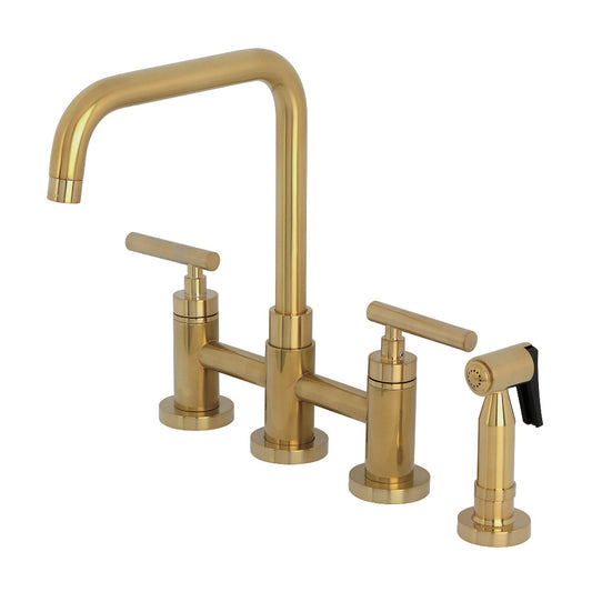 Kingston KS8287CMLBS Manhattan Bridge Kitchen Faucet with Brass Sprayer, Brushed Brass