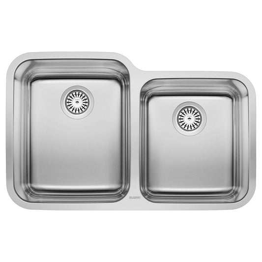 BLANCO Stellar 32" 60/40 Double Bowl Undermount Stainless Steel Kitchen Sink viewed from above.