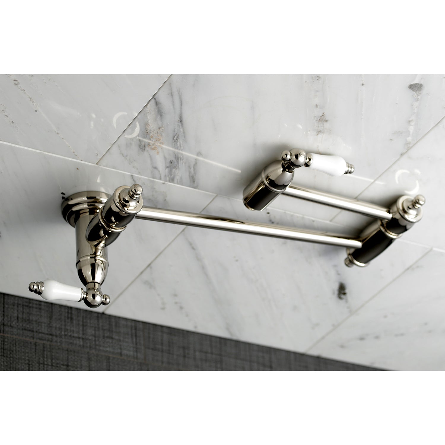 Kingston Brass KS3103PL Restoration Wall Mount Pot Filler Faucet, Antique Brass - elegant design with dual arm features