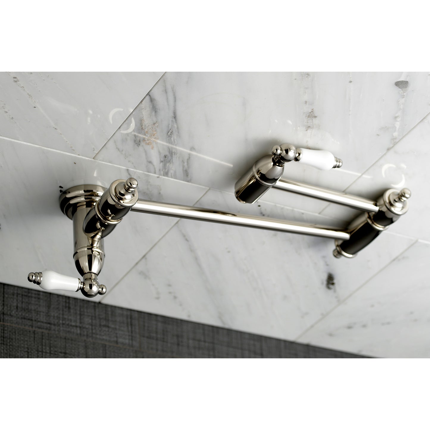 Kingston Brass KS3103PL Restoration Wall Mount Pot Filler Faucet, Antique Brass - elegant design with dual arm features