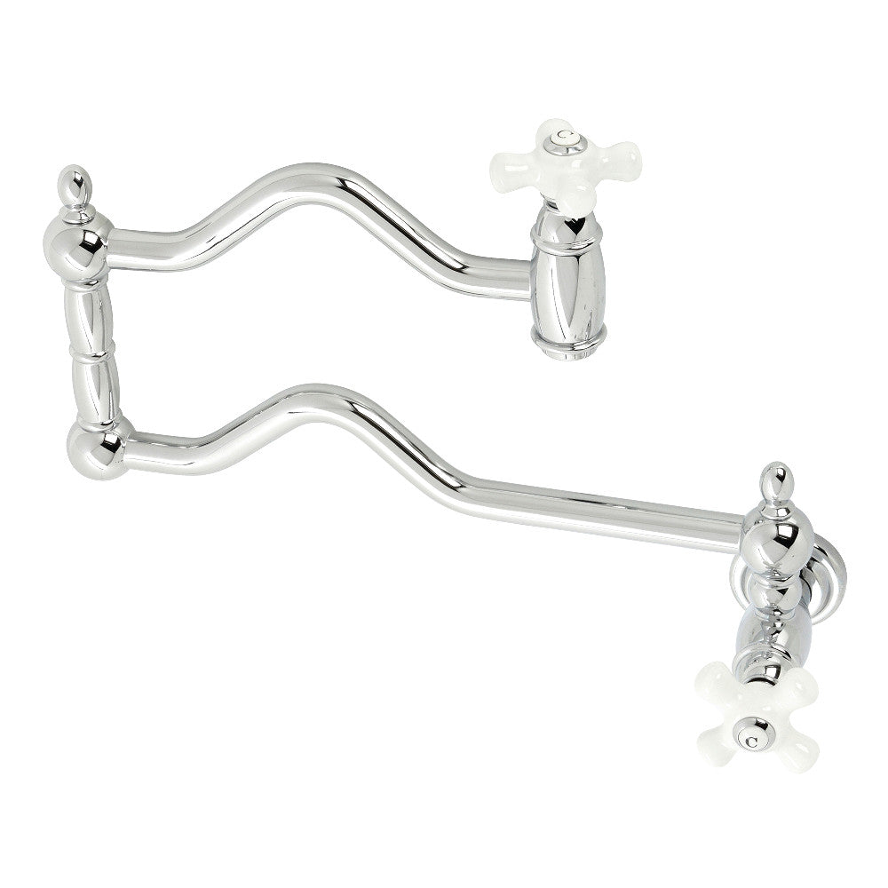 Kingston Brass KS2107PX Heritage Wall Mount Pot Filler Faucet, Brushed Brass featuring polished chrome finish.