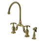Kingston KS7793TXBS French Country Bridge Kitchen Faucet with Brass Sprayer, Antique Brass in elegant design.