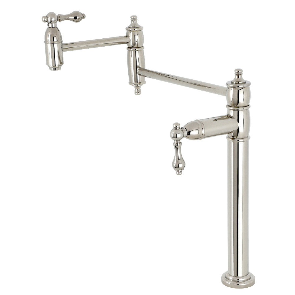Kingston Brass KS3703AL Restoration Deck Mount Pot Filler Faucet, Antique Brass in polished nickel finish.