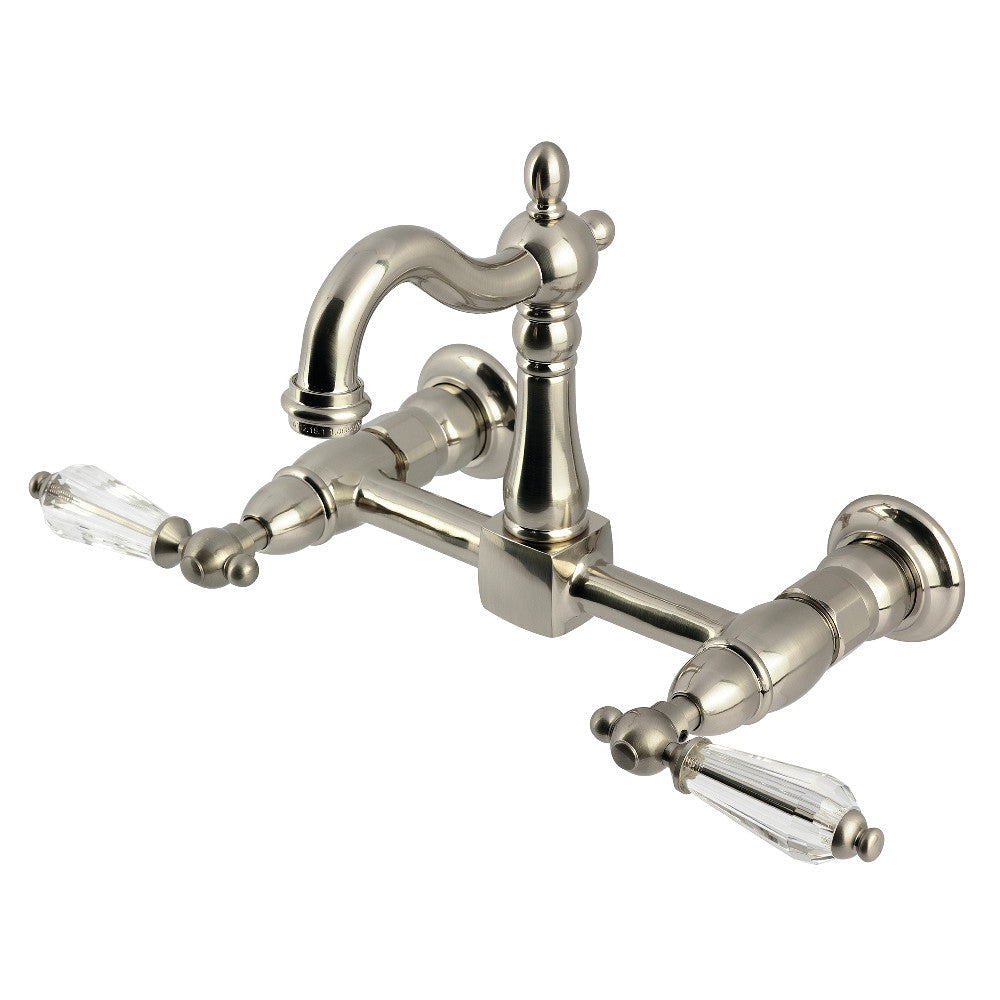 Kingston KS2443WLL Willshire Two-Handle Wall Mount Bridge Kitchen Faucet, Antique Brass with brushed nickel finish