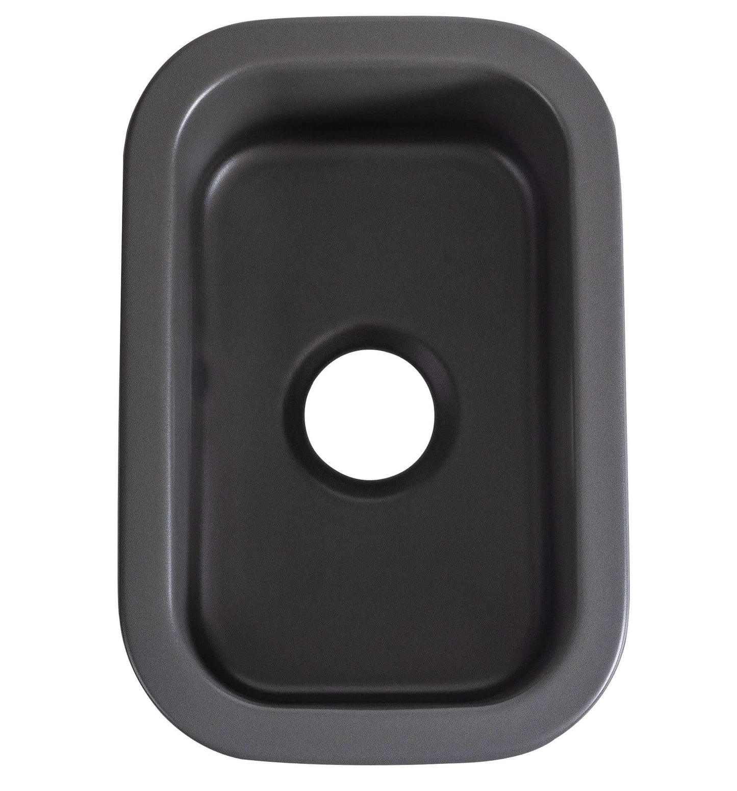 Alfi 13" x 19" Dual Mount Fireclay Prep Sink - ABF1319UD top view, showcasing a sleek black finish and standard drain hole.