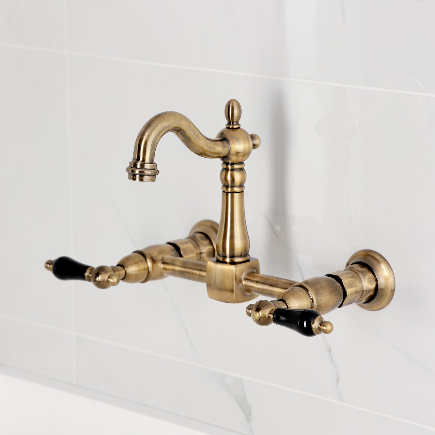 Kingston KS2443PKL Duchess Two-Handle Wall Mount Bridge Kitchen Faucet, Antique Brass