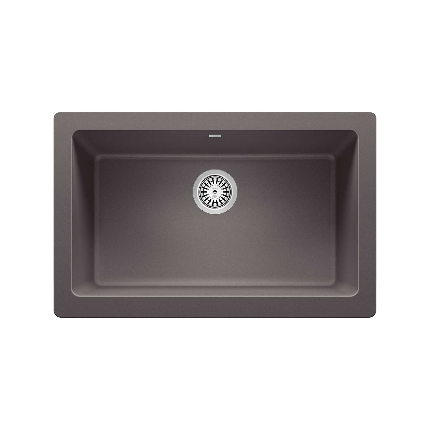 BLANCO VINTERA 30" SILGRANIT Single Bowl Farmhouse Sink in a contemporary dark color, showcasing its modern farmhouse design.
