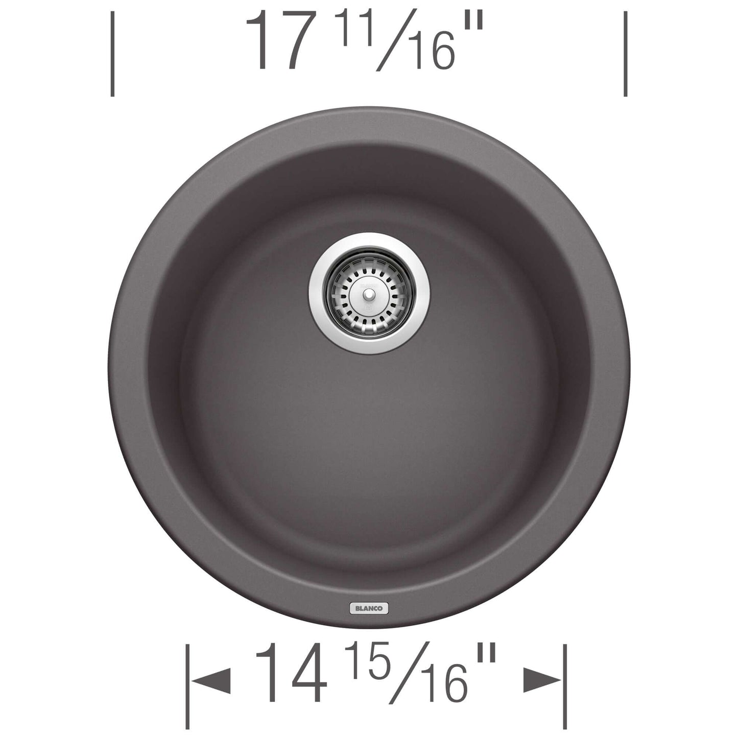 Top view of BLANCORONDO SILGRANIT 18" Dual Mount Bar Sink with measurements.