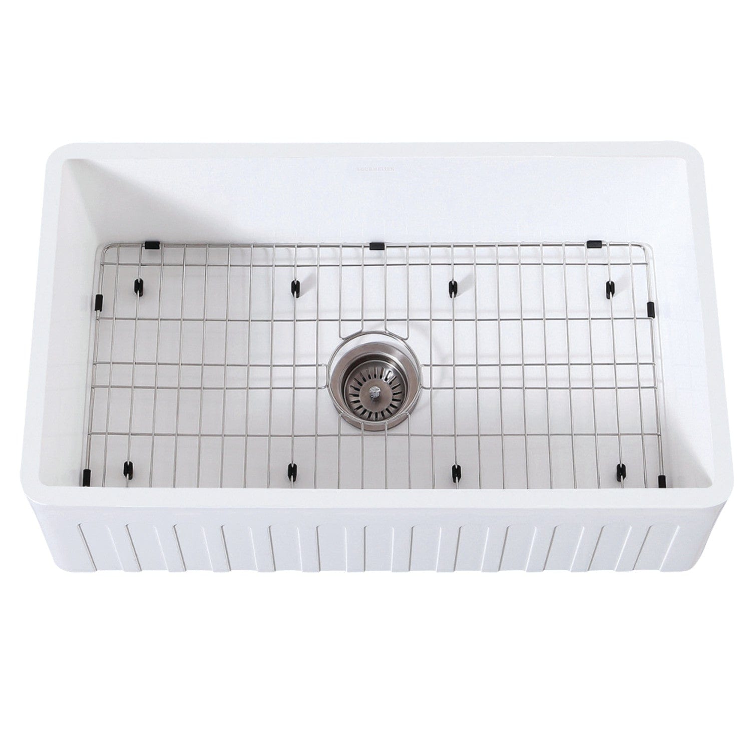 KINGSTON Brass Gourmetier 33" Farmhouse Kitchen Sink with Strainer and Grid - Matte White