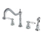 Kingston Brass KB1793BPLBS Bel-Air Double-Handle Widespread Kitchen Faucet with Brass Sprayer, Antique Brass