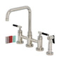 Kingston KS8287CKLBS Kaiser Bridge Kitchen Faucet with Brass Sprayer, Brushed Brass, polished nickel finish.