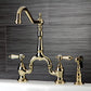 Kingston KS7753BALBS Heirloom Bridge Kitchen Faucet with Brass Sprayer, Antique Brass