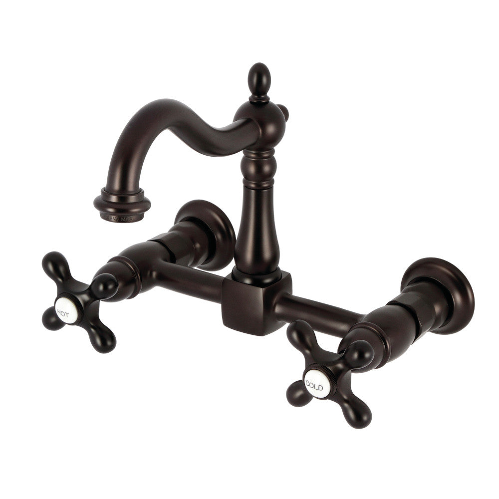 Kingston KS1263AX Heritage Two-Handle Wall Mount Bridge Kitchen Faucet, Antique Brass in Oil Rubbed Bronze finish