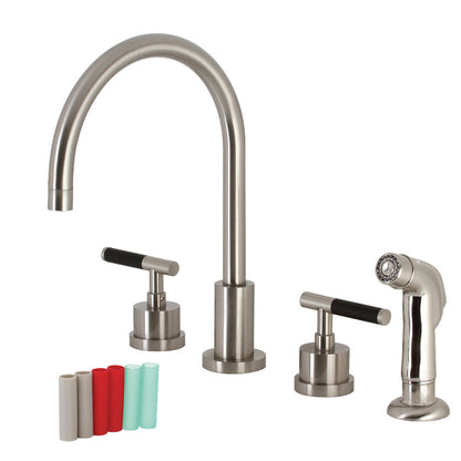 Kingston Brass KS8728CKL Kaiser Double-Handle Widespread Kitchen Faucet with Plastic Sprayer, Brushed Nickel