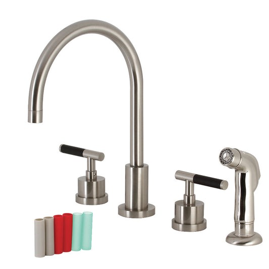 Kingston Brass KS8728CKL Kaiser Double-Handle Widespread Kitchen Faucet with Plastic Sprayer, Brushed Nickel