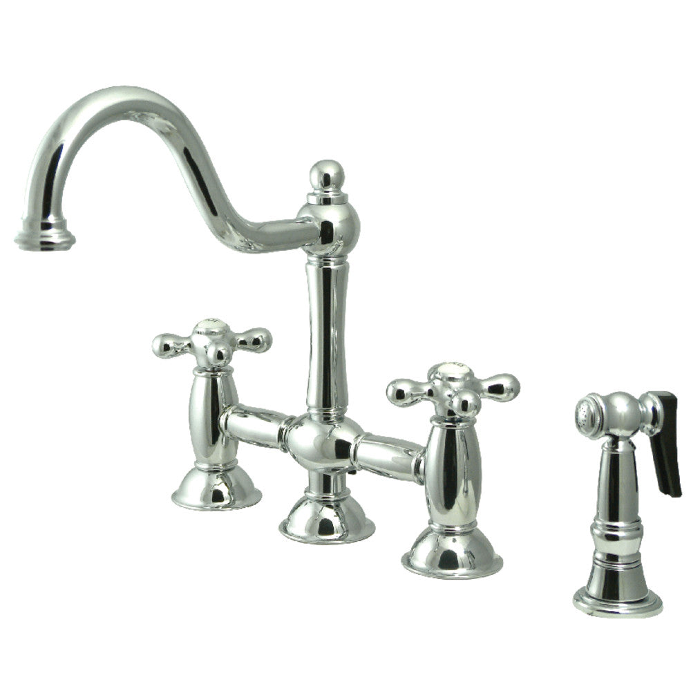Kingston KS3795AXBS Restoration Bridge Kitchen Faucet with Brass Sprayer, Oil Rubbed Bronze