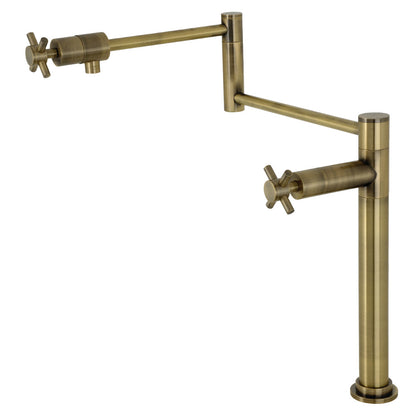 Kingston Brass KS4703DX Concord Deck Mount Pot Filler Faucet, Antique Brass in sleek design with swing arms.