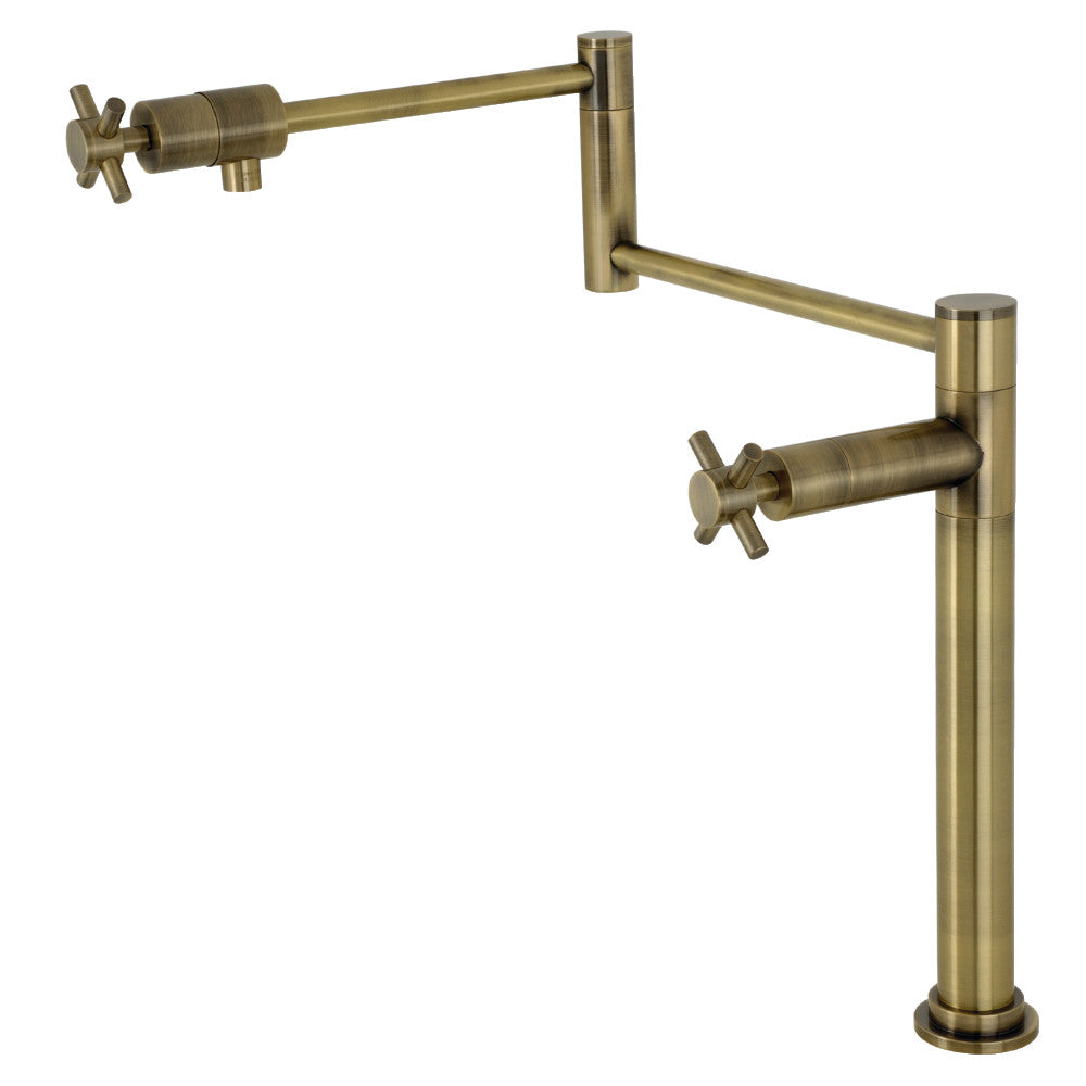 Kingston Brass KS4703DX Concord Deck Mount Pot Filler Faucet, Antique Brass in sleek design with swing arms.