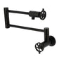 Kingston Brass KS4103RKZ Wendell Wall Mount Pot Filler Faucet with Knurled Handle, Antique Brass, shown in matte black finish.