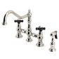 Kingston KS3277PKXBS Duchess Bridge Kitchen Faucet with Brass Sprayer, Brushed Brass in polished nickel finish