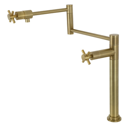Kingston Brass KS4703DX Concord Deck Mount Pot Filler Faucet, Antique Brass with sleek design and foldable swing arms.
