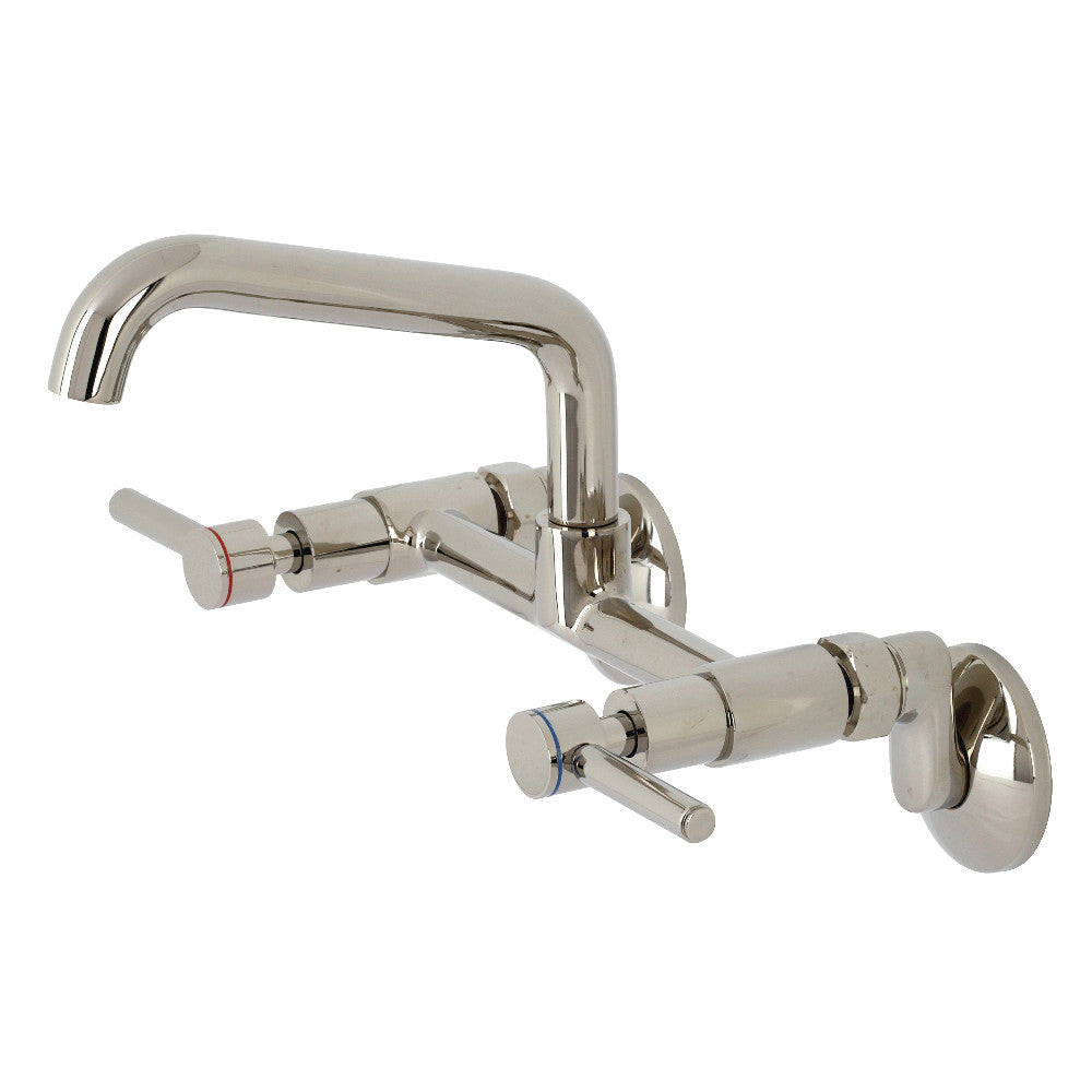 Kingston Brass KS823SB Concord Wall Mount Bridge Kitchen Faucet in sleek nickel finish showcasing modern design.
