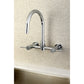 Kingston Brass KS8178DL Concord Wall Mount Bridge Kitchen Faucet with high-arc gooseneck design and chrome finish.