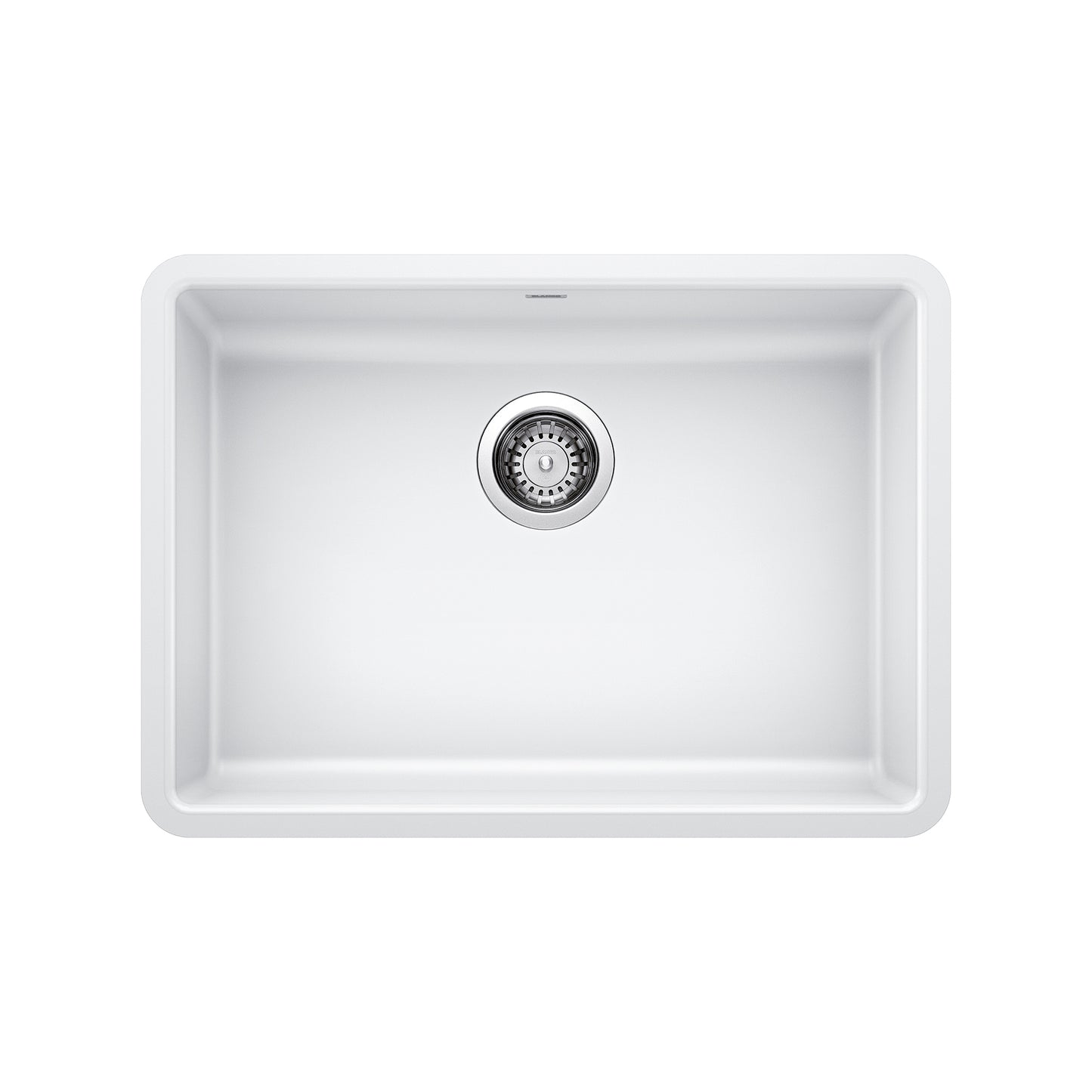 BLANCO Precis SILGRANIT 25" ADA Single Bowl Undermount Kitchen Sink top view with drain.