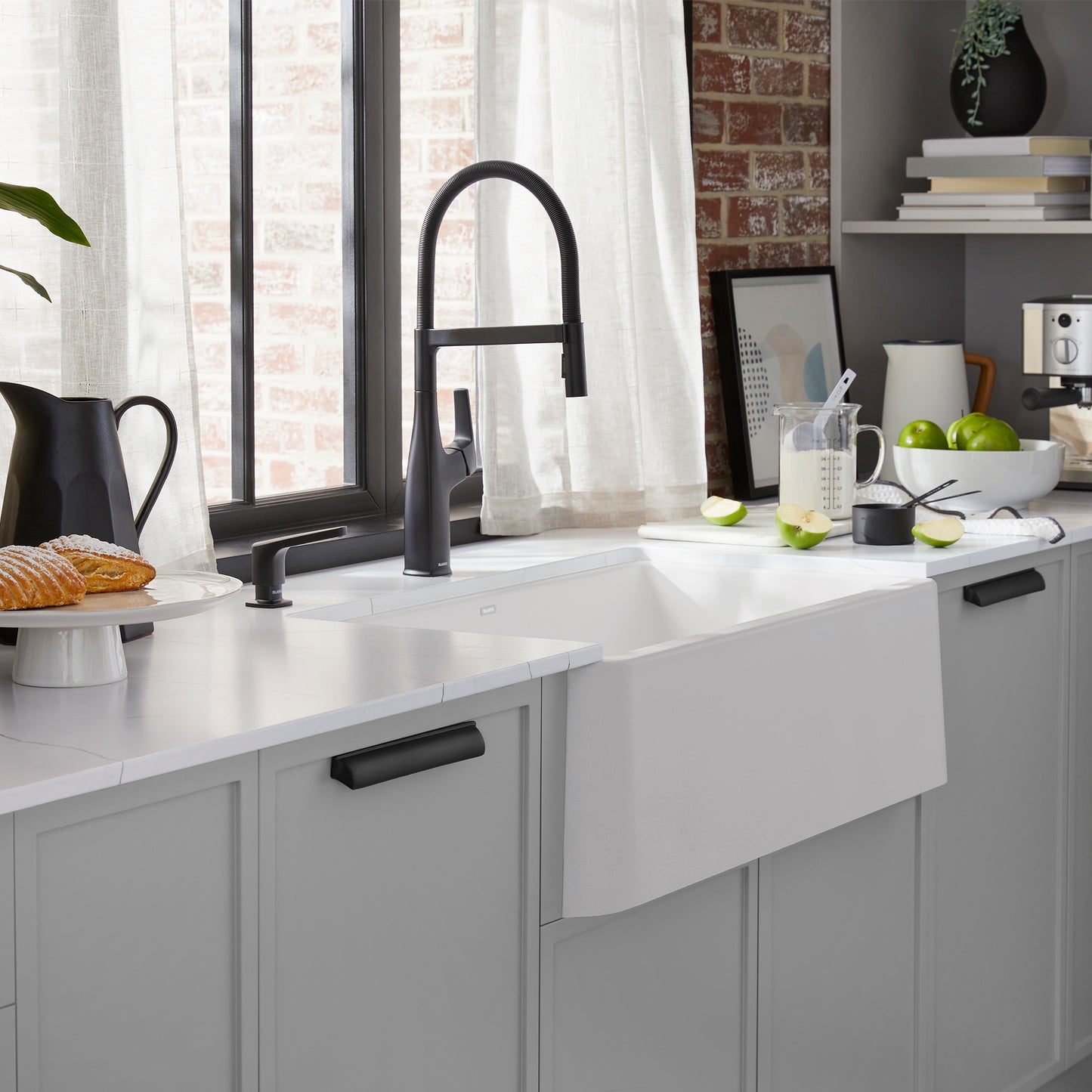 BLANCO Ikon SILGRANIT 30" Single Bowl Apron-Front Farmhouse Sink showcased in a modern kitchen setting.