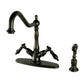 Kingston KS1238PKLBS Duchess Two-Handle Kitchen Faucet with Brass Sprayer, Brushed Nickel in oil rubbed bronze finish.