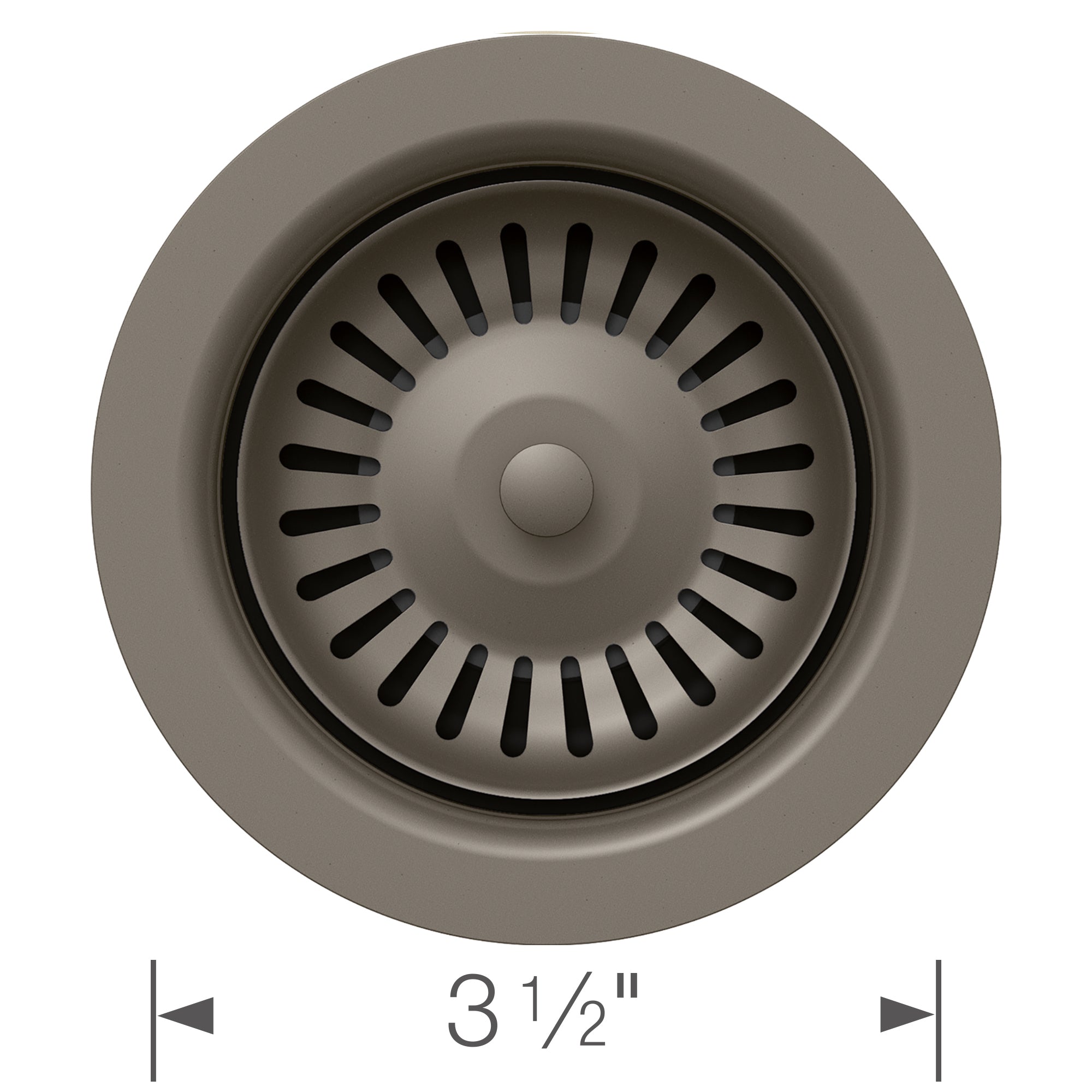Color-Coordinated Metal Basket Strainer - Anthracite top view showing 3 1/2 inch diameter design.