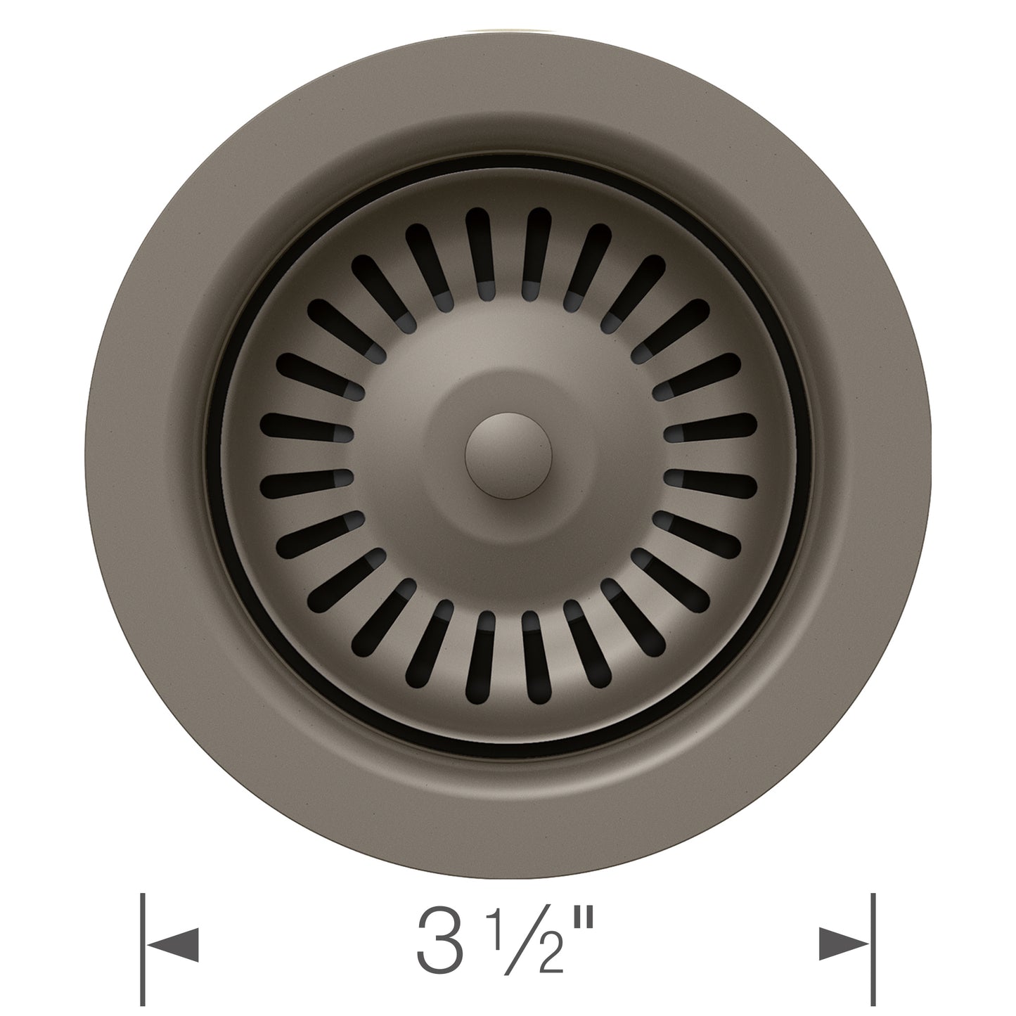Color-Coordinated Metal Basket Strainer - Anthracite top view showing 3 1/2 inch diameter design.