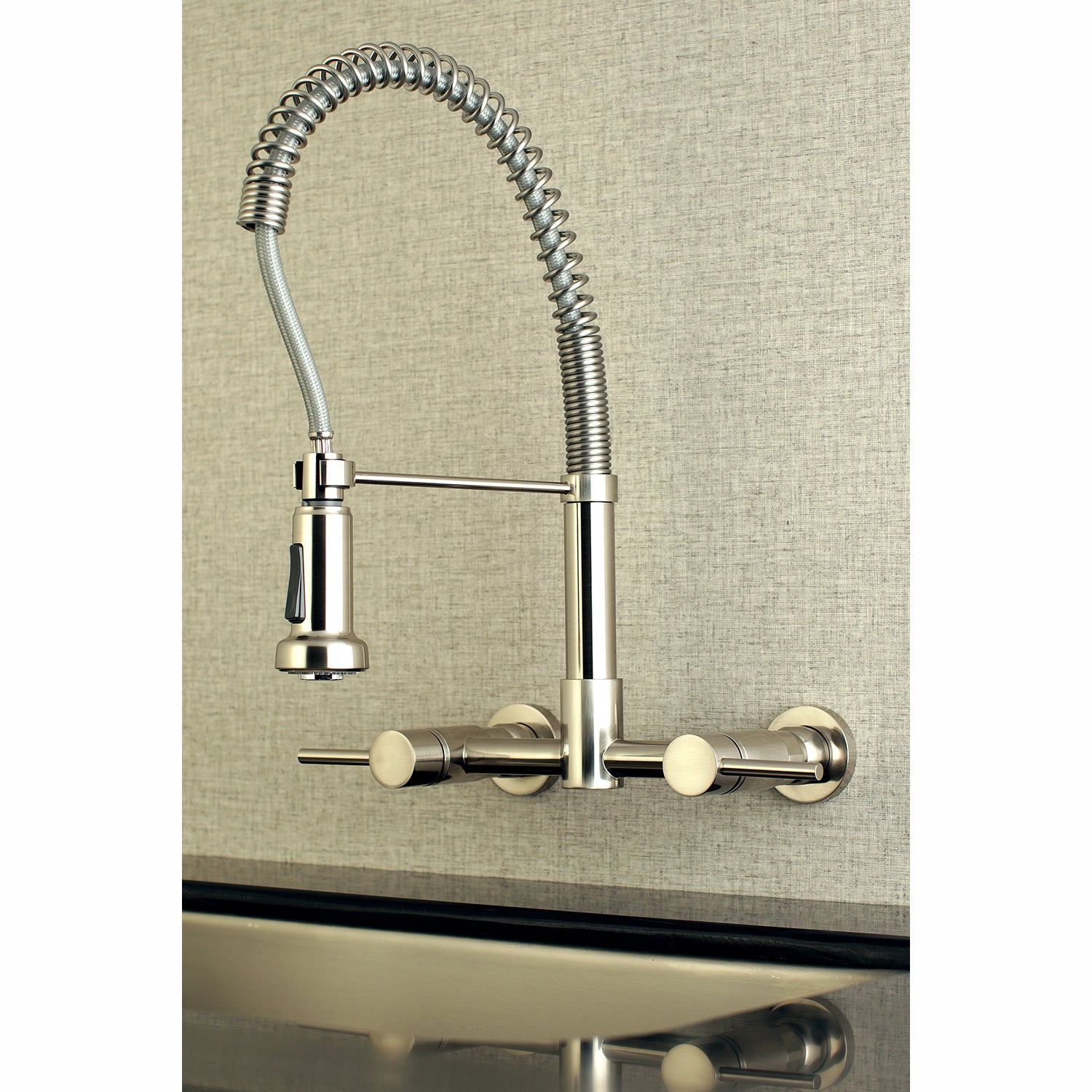 Gourmetier GS8187DL Concord Double-Handle Wall-Mount Pre-Rinse Bridge Kitchen Faucet, Brushed Brass