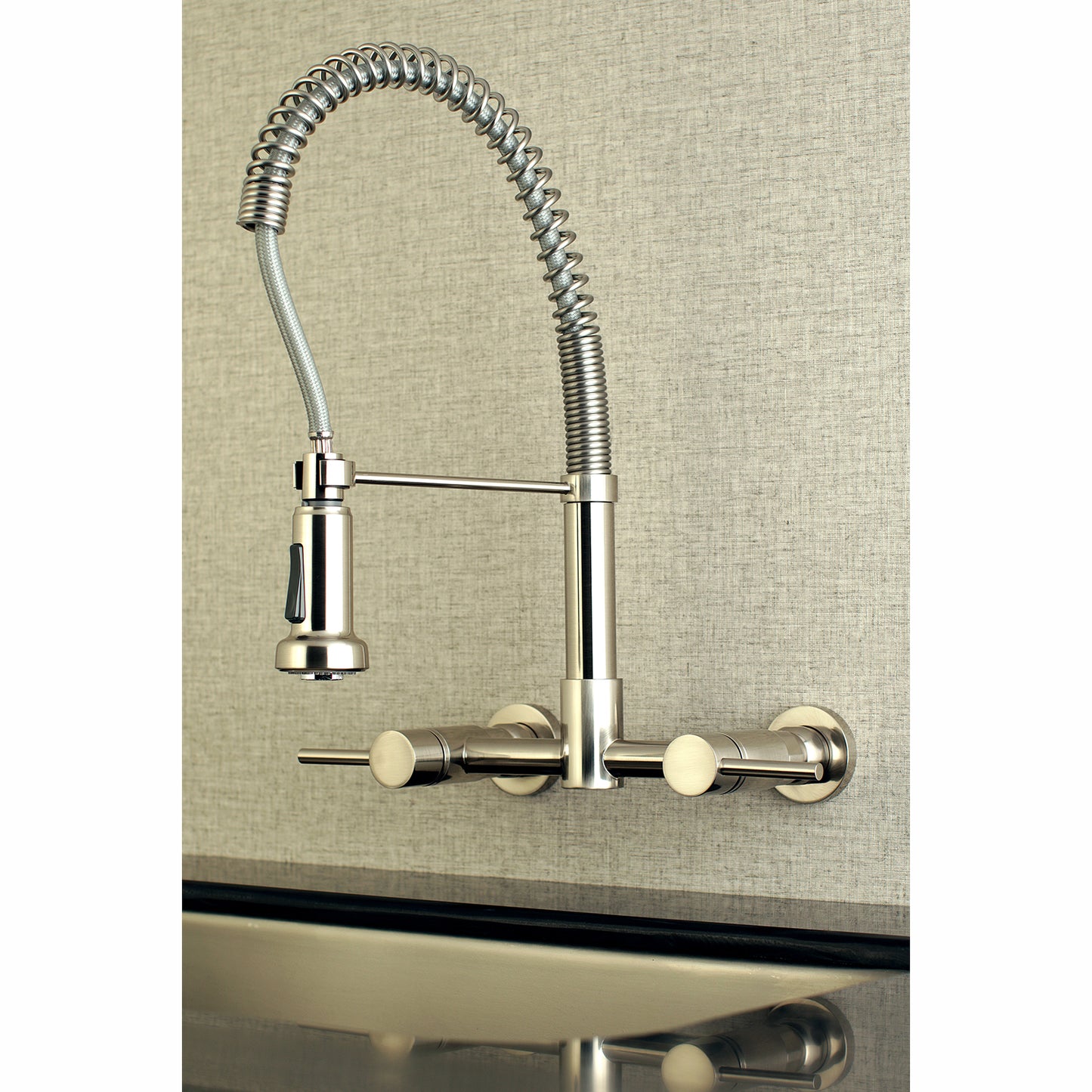 Gourmetier GS8187DL Concord Double-Handle Wall-Mount Pre-Rinse Bridge Kitchen Faucet, Brushed Brass