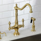 Kingston Brass KS1773ALBS Heritage Two-Handle Single-Hole Kitchen Faucet with Brass Sprayer, Antique Brass