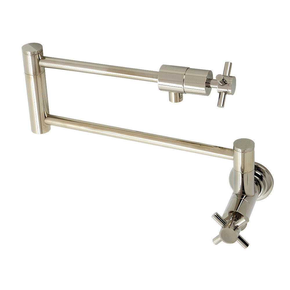 Kingston Brass KS4103DX Concord Wall Mount Pot Filler Faucet, Antique Brass with sleek design and foldable swing arms.