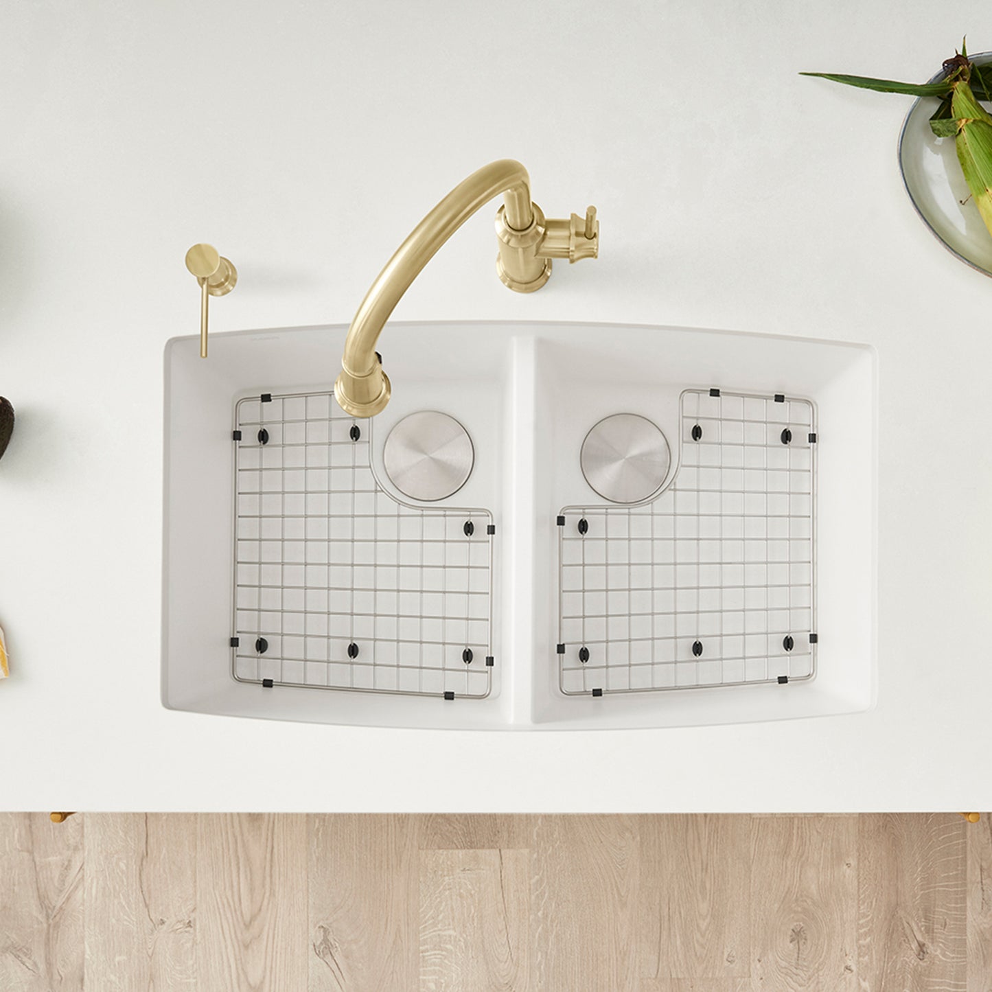 BLANCO Performa SILGRANIT 33" 50/50 Double Bowl Undermount Kitchen Sink with grid inserts.
