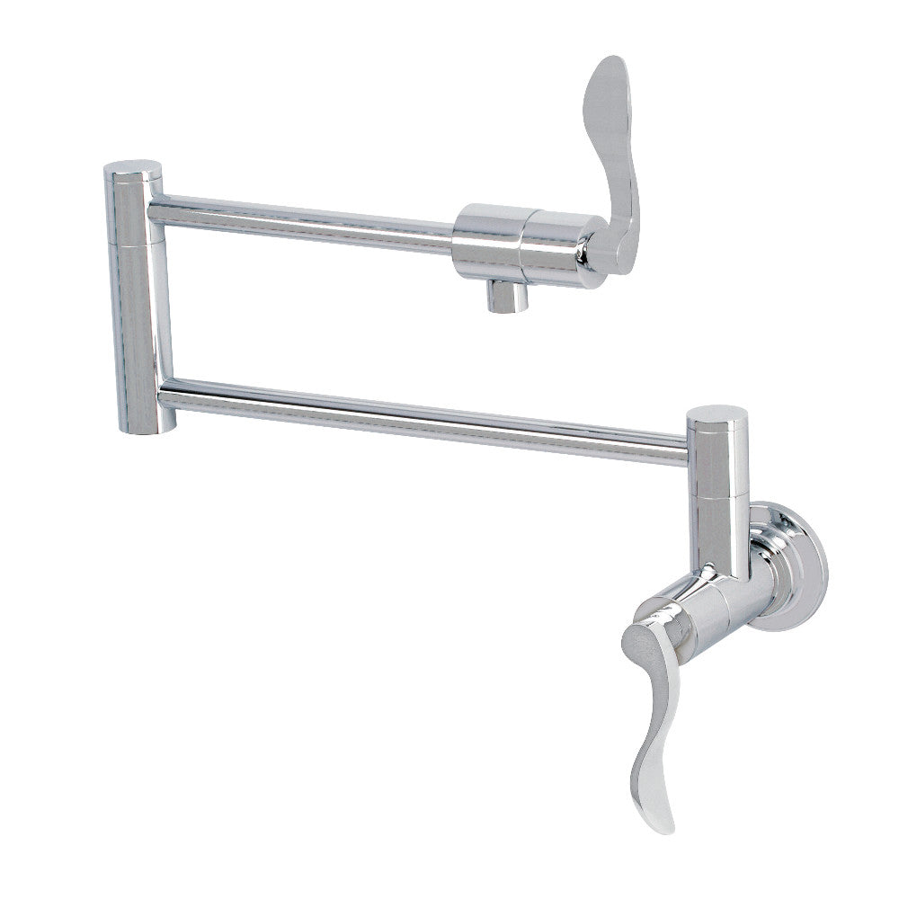 Kingston Brass KS4103DFL NuWave Wall Mount Pot Filler Faucet, Antique Brass with extended foldable swing arms.