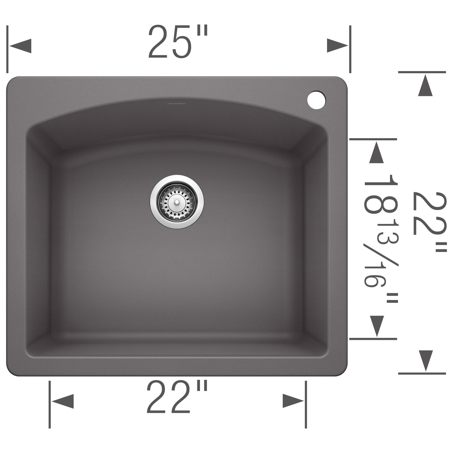 BLANCO Diamond SILGRANIT 25" Single Bowl Dual Mount Kitchen Sink dimensions and design