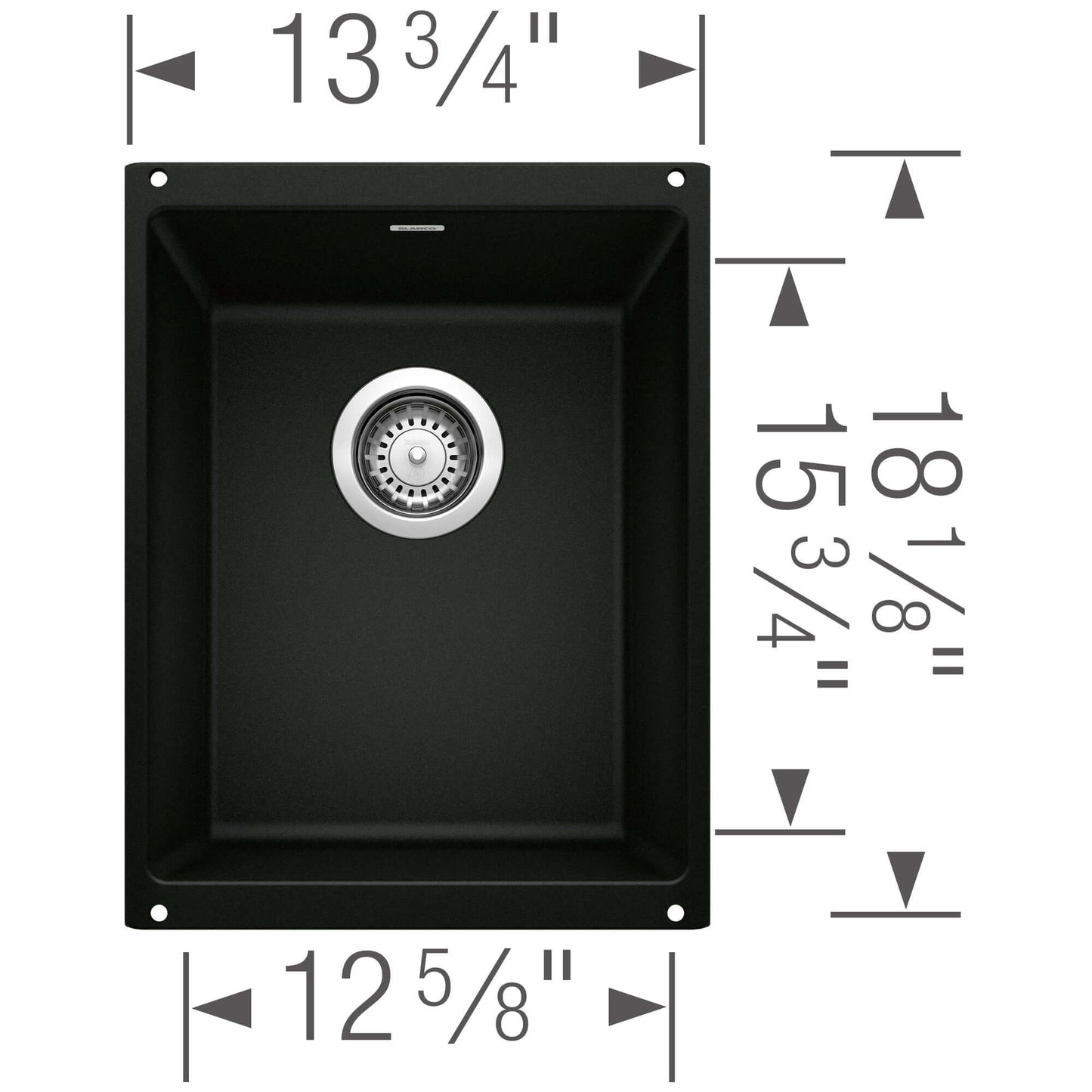 BLANCO Precis SILGRANIT 13" Undermount Bar Sink dimensions, showcasing compact design for efficient kitchen use.