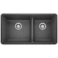 BLANCO Precis SILGRANIT 33" 60/40 Double Bowl Undermount Kitchen Sink top view with dual basins.