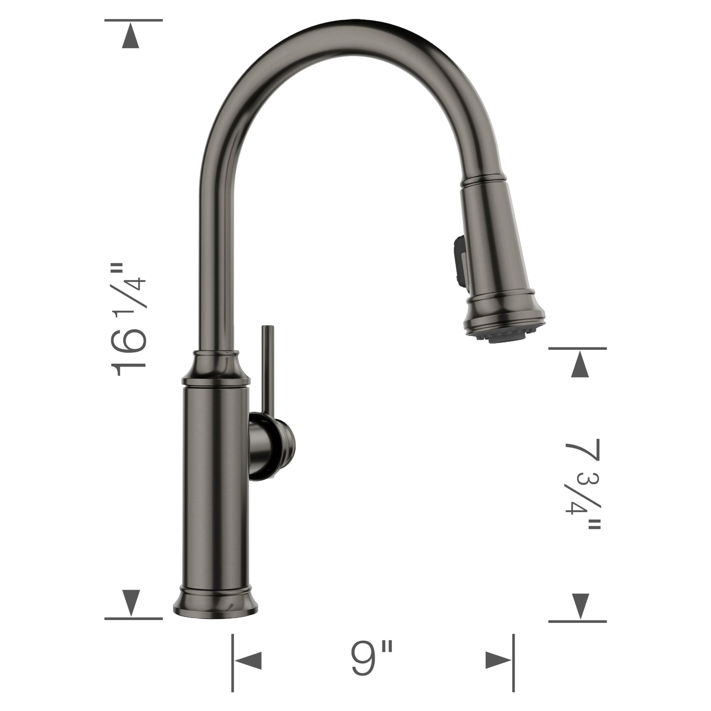 BLANCO Empressa High Arc Pull-Down Dual-Spray Kitchen Faucet dimensions showing a modern elevated design for kitchen sinks.