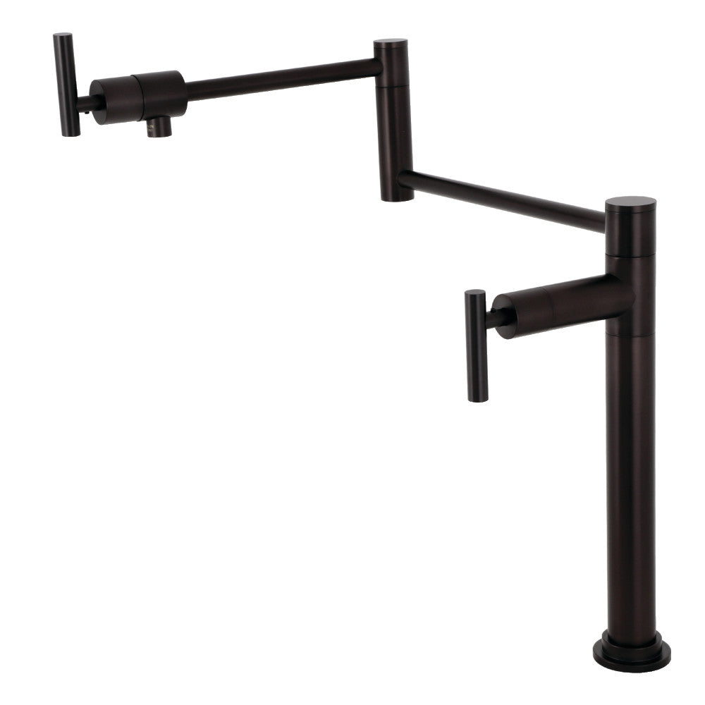 Kingston Brass KS4703CML Manhattan Deck Mount Pot Filler Faucet, Antique Brass with foldable swing arms and oil rubbed finish.