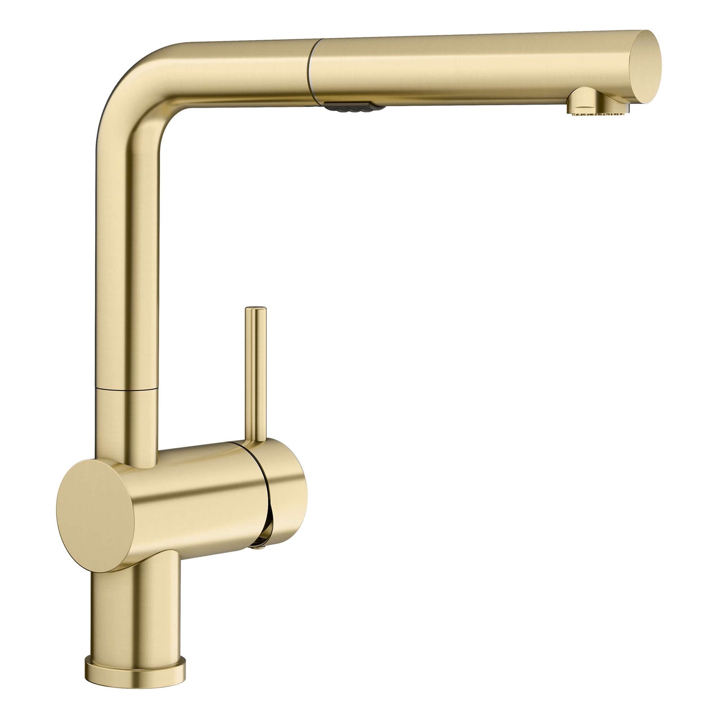 BLANCO Linus Low Arc Pull-Out Dual-Spray Kitchen Faucet - Satin Gold finish showcased.