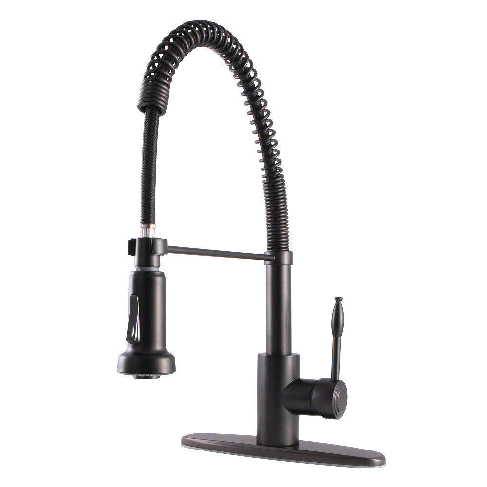 Gourmetier GSY8888NKL Nustudio Single-Handle Deck-Mount Pre-Rinse Kitchen Faucet, Brushed Nickel in modern kitchen design.