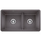 BLANCO Precis SILGRANIT 33" 60/40 Reversible Double Bowl Undermount Kitchen Sink with Low Divide